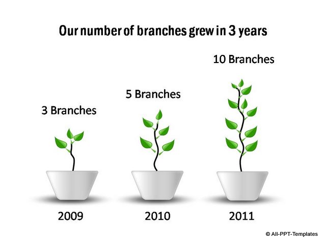 Branch growth shown in 3 stages