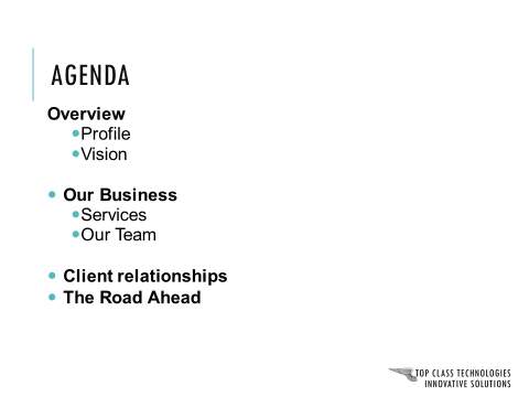 Corporate Presentation Agenda Slide : Before