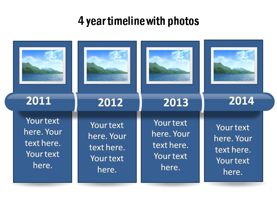 4 year chart template with a glossy bar to display the time period. Replace the years and photos easily.