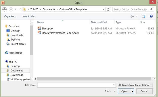 Open Custom Template in PowerPoint 2010
