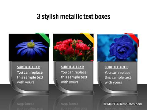 3 stylish text boxes with metallic finish
