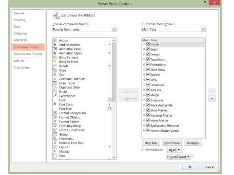 PowerPoint Ribbon Options