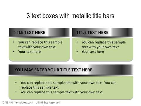 3 Text Boxes with Metallic Titles