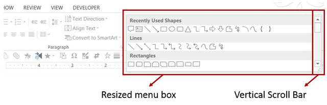 Resized Auto Shapes Menu Box