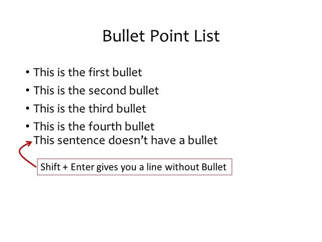 Shift Key for bullet points