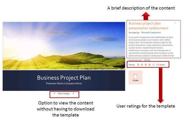 Template Details Shown By Microsoft