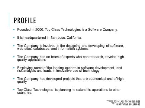 Corporate Presentation Profile Slide : Before
