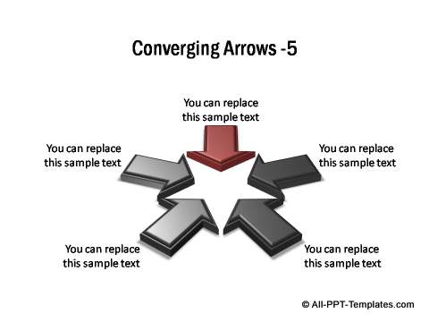 5 sets of 3D block arrows converging