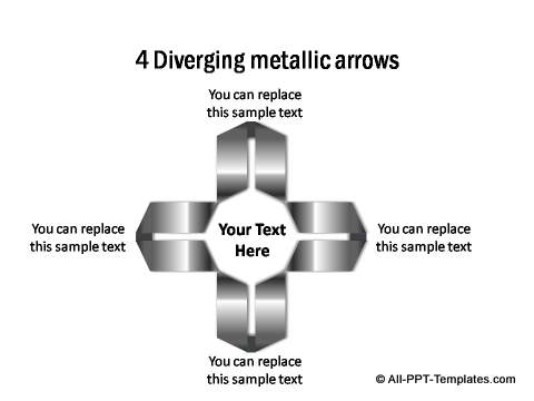 4 sets of diverging arrows with metallic finish