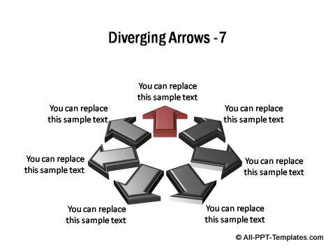 7 block arrows in 3D diverging from center