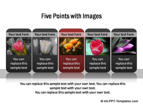 5 text boxes with images & titles