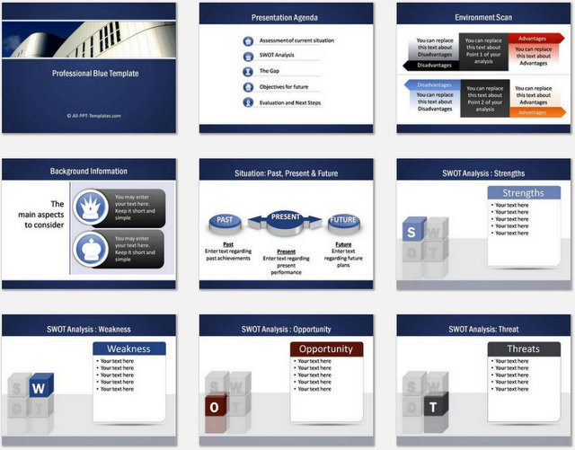 PowerPoint Professional Blue Charts 01