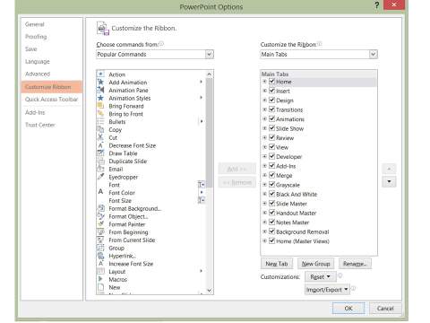 PowerPoint Ribbon Options