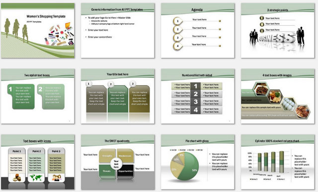 PowerPoint Women Shopping Charts 1